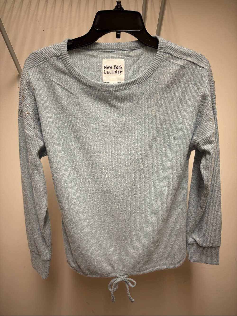 New York Laundry Pale Blue Crewneck Tie-Hem Sweater
